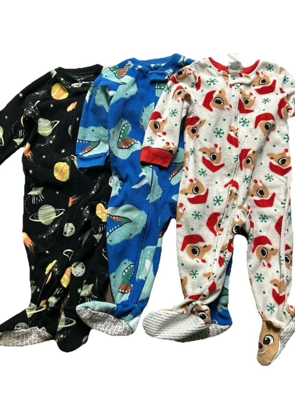 Baby Fleece Footie Pajamas Space Dinosaurs Rudolph Reindeer Size 12 Months